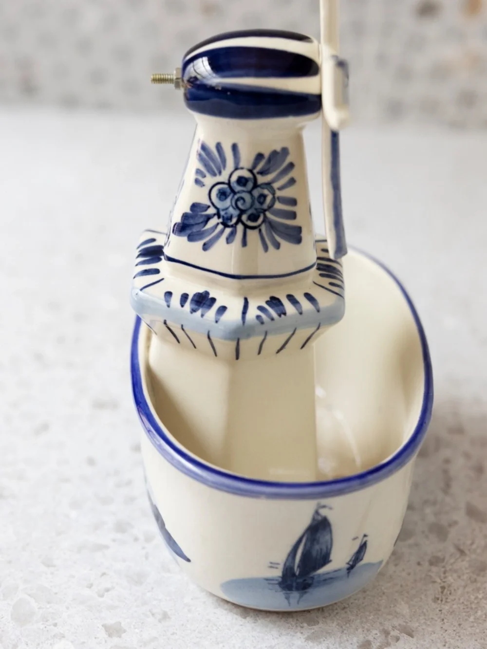 Vintage Delft-style Blue White Ceramic Windmill Planter 7